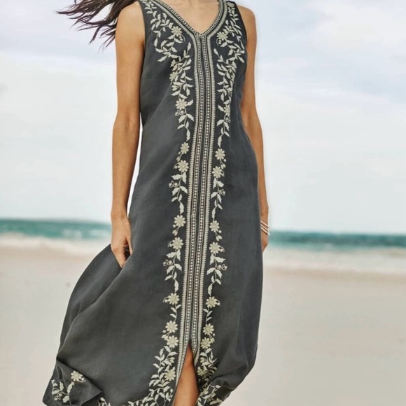 PUREJILL Linen Embroidered Sleeveless Maxi Dress size XL - Picture 2 of 14